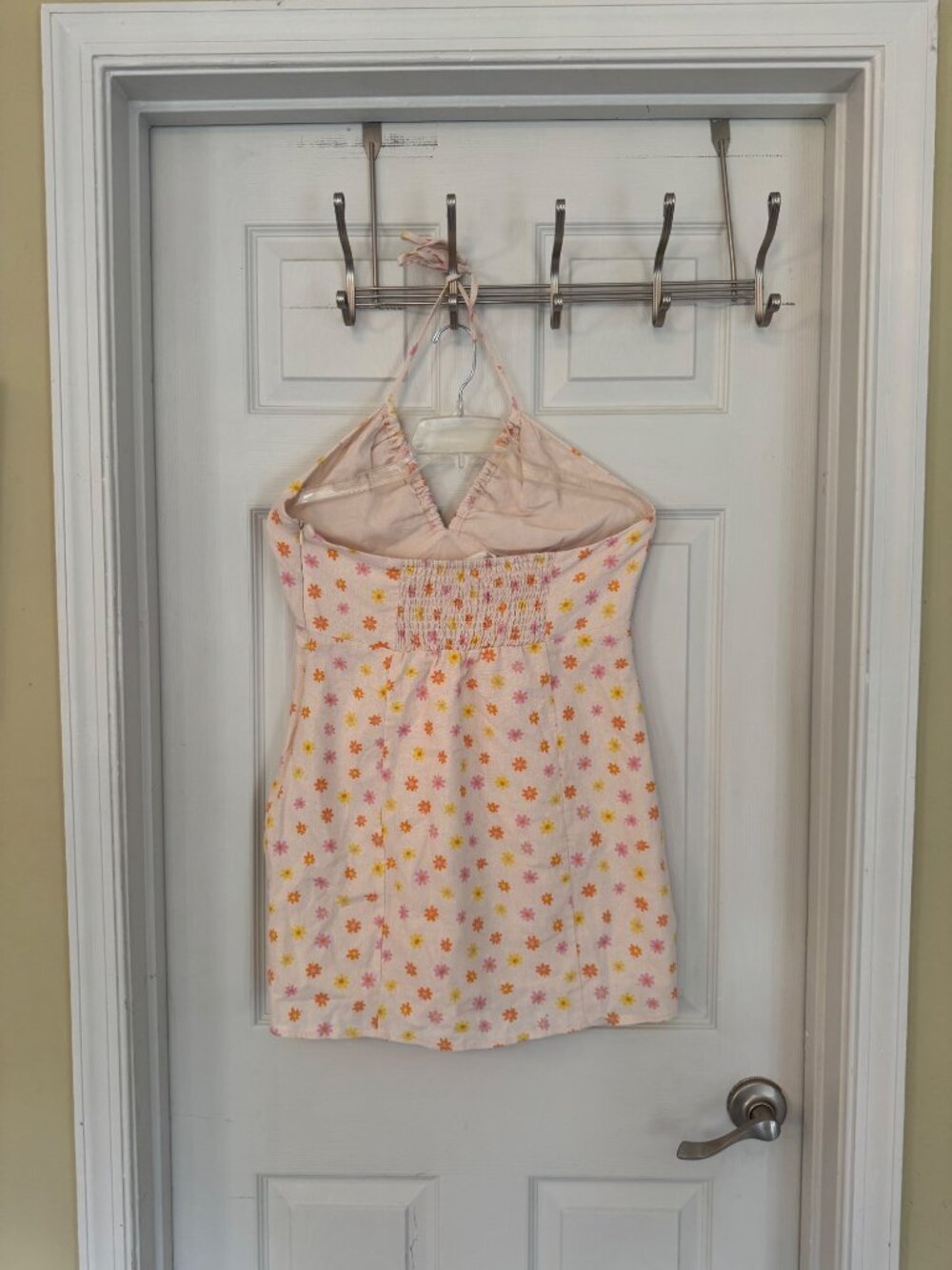 Elodie Flower Power Halter Top Mini Dress Sun Ivory Cream Linen Blend Smocking M - Picture 6 of 12